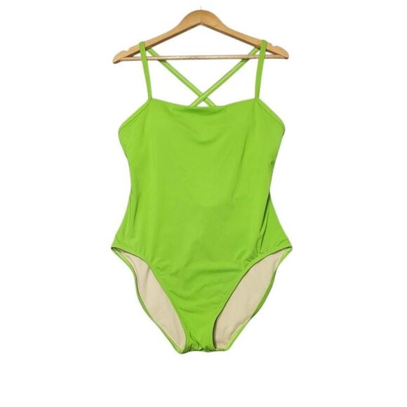 Calvin Klein One Piece Swimsuit Womens 14 Lime Green Cross Back Pull On Swimwear - Picture 1 of 7